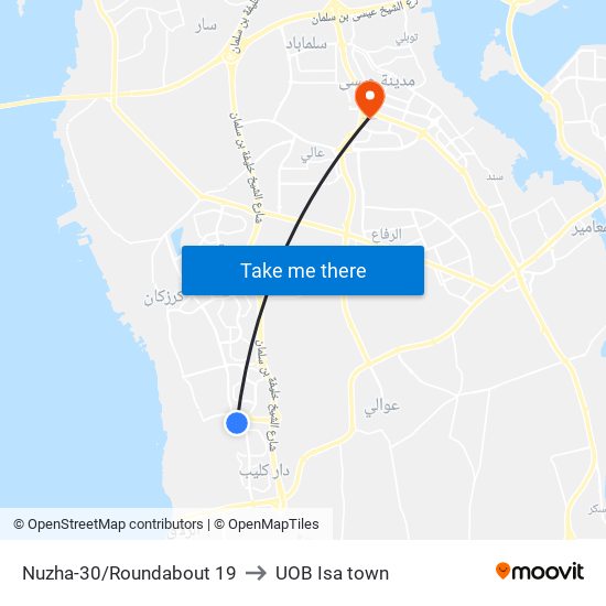 Nuzha-30/Roundabout 19 to UOB Isa town map