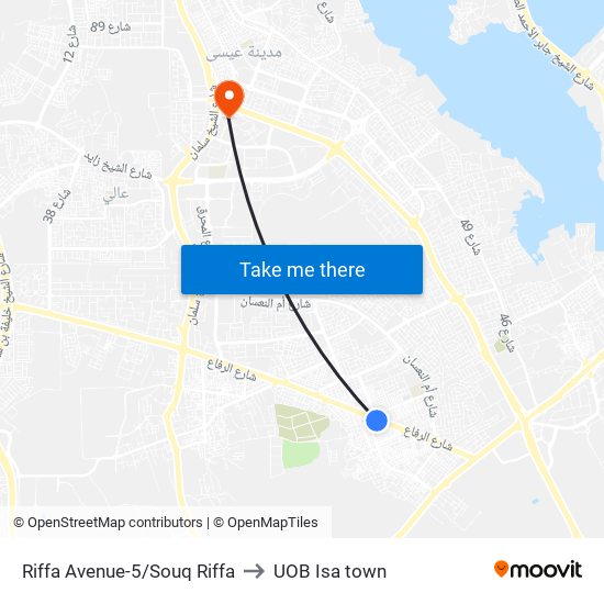 Riffa Avenue-5/Souq Riffa to UOB Isa town map