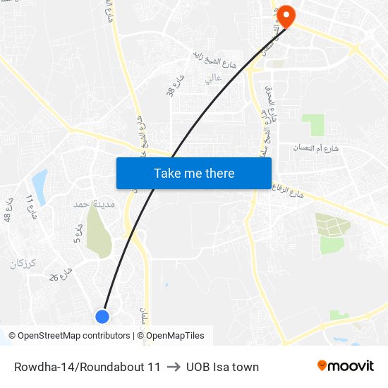 Rowdha-14/Roundabout 11 to UOB Isa town map