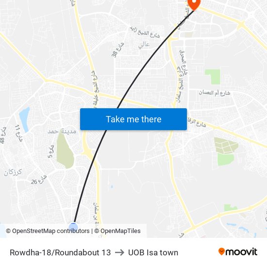 Rowdha-18/Roundabout 13 to UOB Isa town map