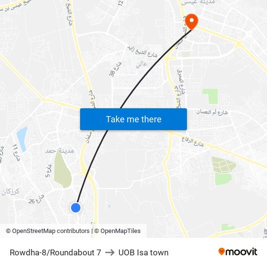 Rowdha-8/Roundabout 7 to UOB Isa town map