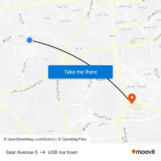 Saar Avenue-5 to UOB Isa Town map