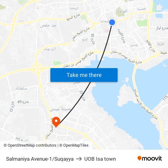 Salmaniya Avenue-1/Suqayya to UOB Isa town map