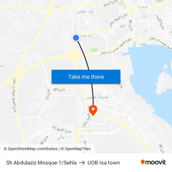 Sh Abdulaziz Mosque-1/Sehla to UOB Isa town map