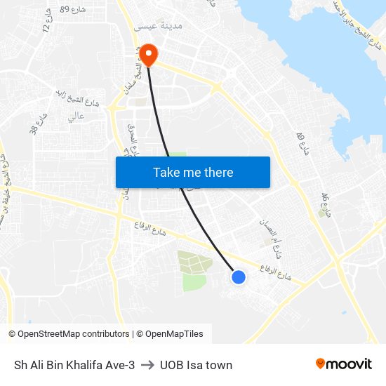 Sh Ali Bin Khalifa Ave-3 to UOB Isa town map