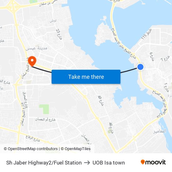 Sh Jaber Highway2/Fuel Station to UOB Isa town map