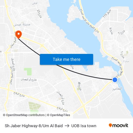 Sh Jaber Highway-8/Um Al Baid to UOB Isa town map