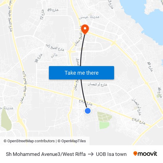 Sh Mohammed Avenue3/West Riffa to UOB Isa town map