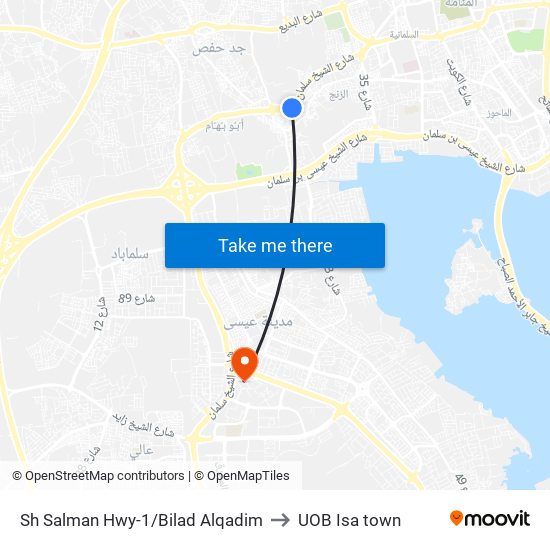 Sh Salman Hwy-1/Bilad Alqadim to UOB Isa town map