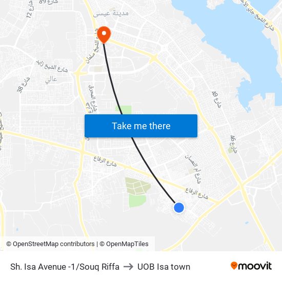 Sh. Isa Avenue -1/Souq Riffa to UOB Isa town map