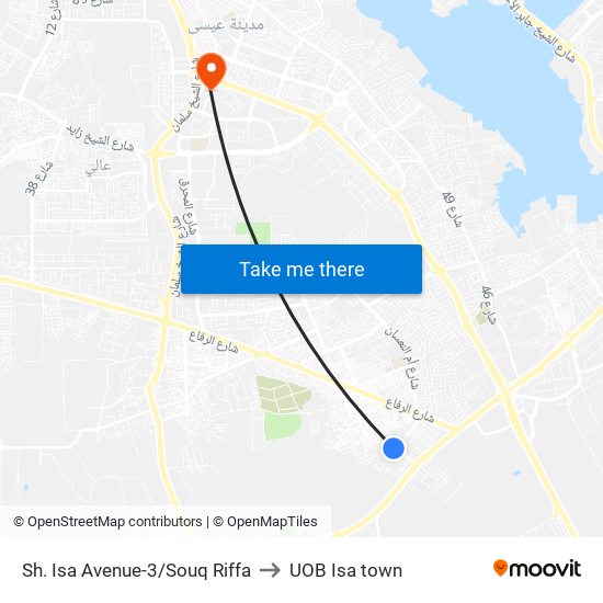 Sh. Isa Avenue-3/Souq Riffa to UOB Isa town map