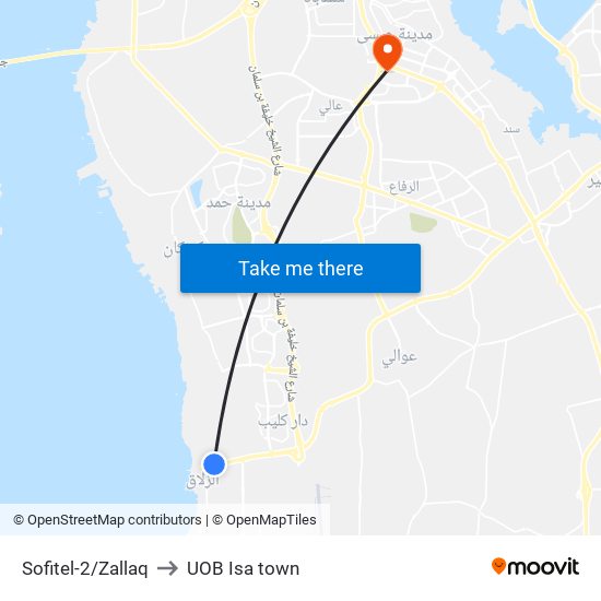 Sofitel-2/Zallaq to UOB Isa town map