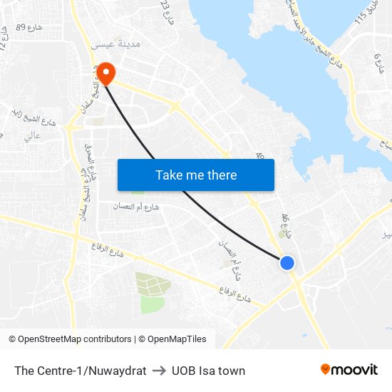 The Centre-1/Nuwaydrat to UOB Isa town map