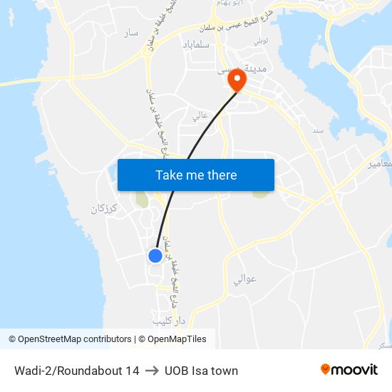 Wadi-2/Roundabout 14 to UOB Isa town map