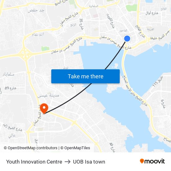 Youth Innovation Centre to UOB Isa town map