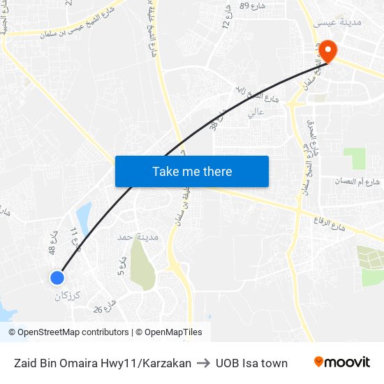 Zaid Bin Omaira Hwy11/Karzakan to UOB Isa town map