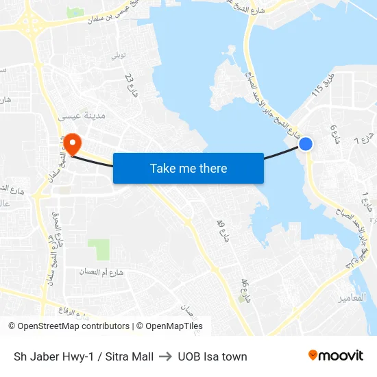 Sh Jaber Hwy-1 / Sitra Mall to UOB Isa town map