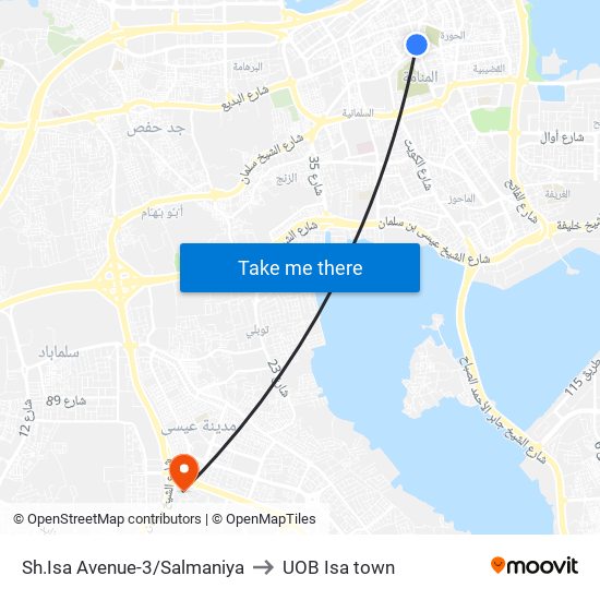 Sh.Isa Avenue-3/Salmaniya to UOB Isa town map