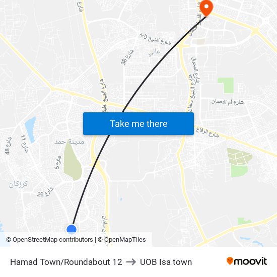 Hamad Town/Roundabout 12 to UOB Isa town map