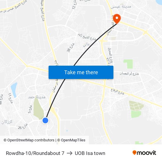 Rowdha-10/Roundabout 7 to UOB Isa town map