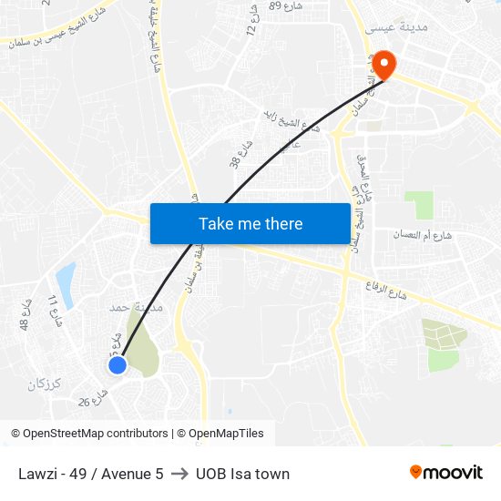 Lawzi - 49 / Avenue 5 to UOB Isa town map