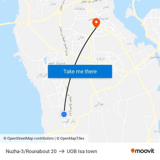 Nuzha-3/Rounabout 20 to UOB Isa town map