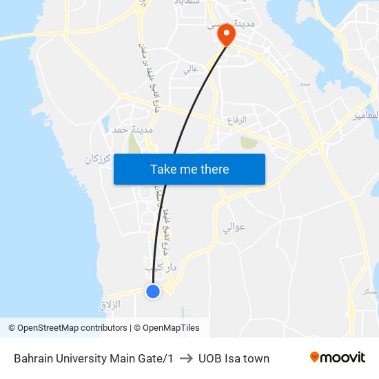 Bahrain University Main Gate/1 to UOB Isa town map