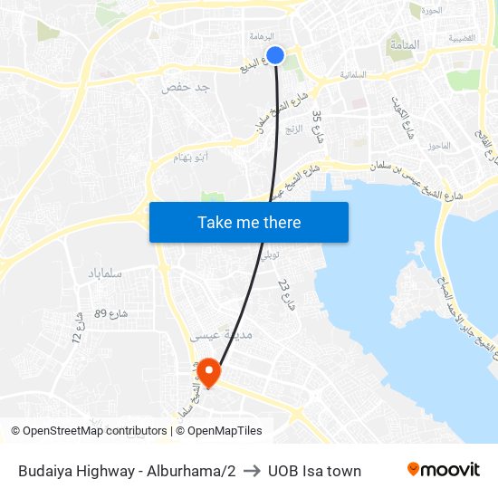 Budaiya Highway - Alburhama/2 to UOB Isa town map