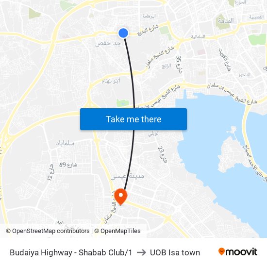 Budaiya Highway - Shabab Club/1 to UOB Isa town map