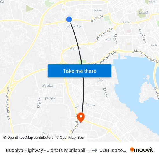 Budaiya Highway - Jidhafs Municpality-2 to UOB Isa town map