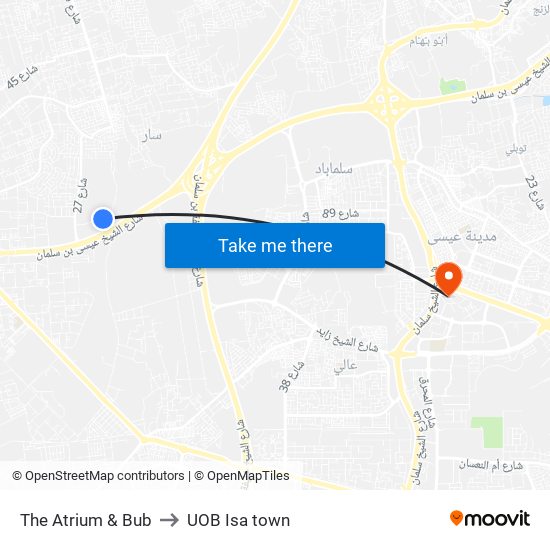 The Atrium & Bub to UOB Isa town map