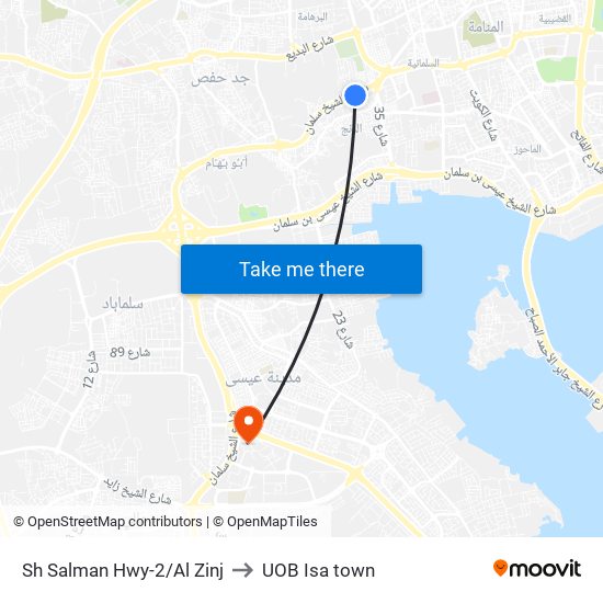 Sh Salman Hwy-2/Al Zinj to UOB Isa town map