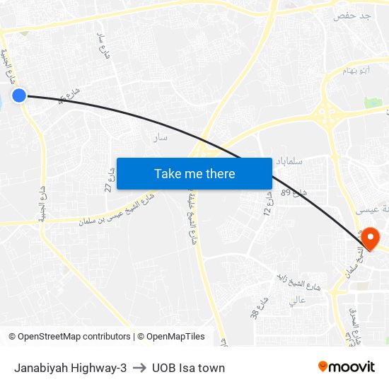 Janabiyah Highway-3 to UOB Isa town map