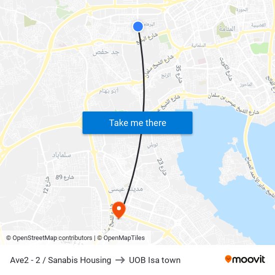 Ave2 - 2 / Sanabis Housing to UOB Isa town map