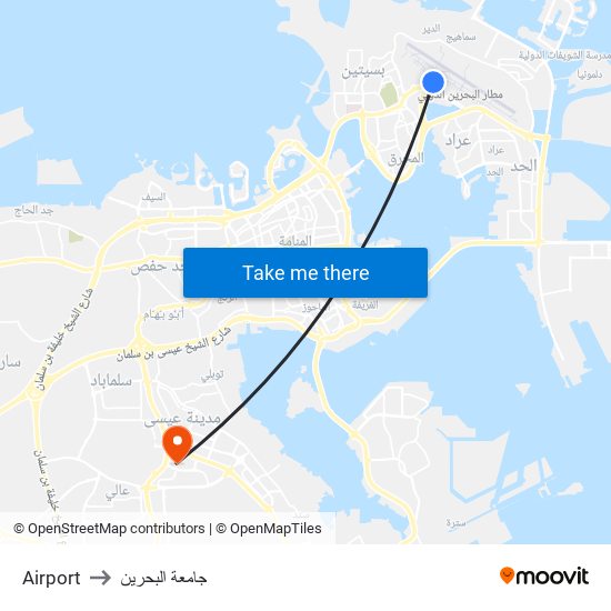 Airport to جامعة البحرين map