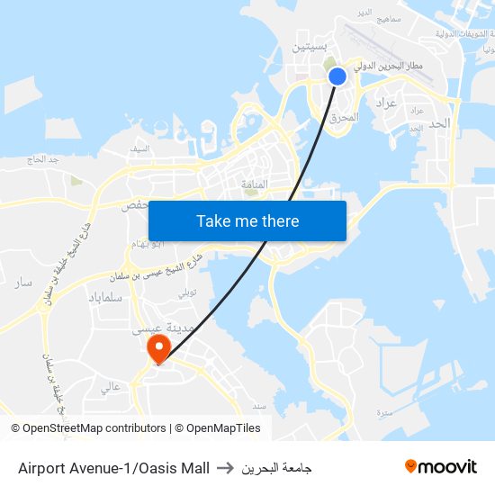 Airport Avenue-1/Oasis Mall to جامعة البحرين map