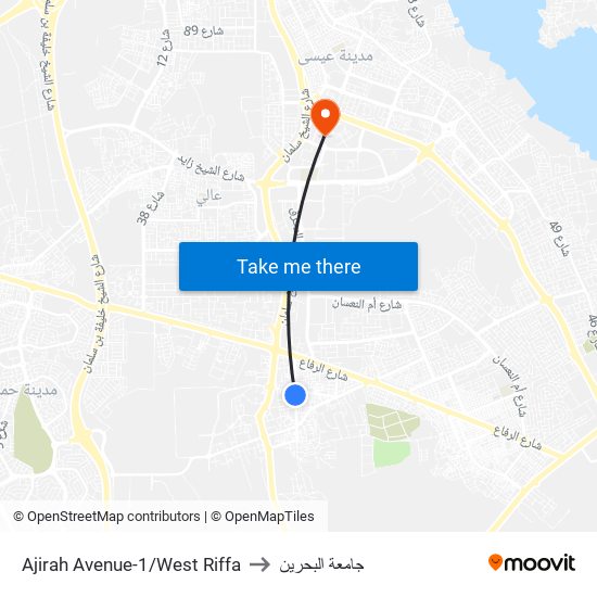 Ajirah Avenue-1/West Riffa to جامعة البحرين map