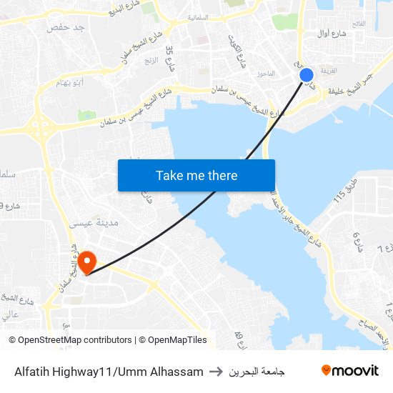 Alfatih Highway11/Umm Alhassam to جامعة البحرين map