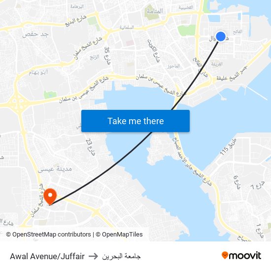 Awal Avenue/Juffair to جامعة البحرين map