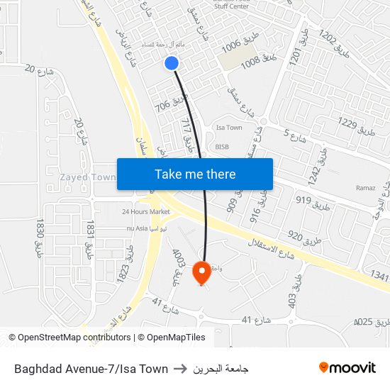 Baghdad Avenue-7/Isa Town to جامعة البحرين map