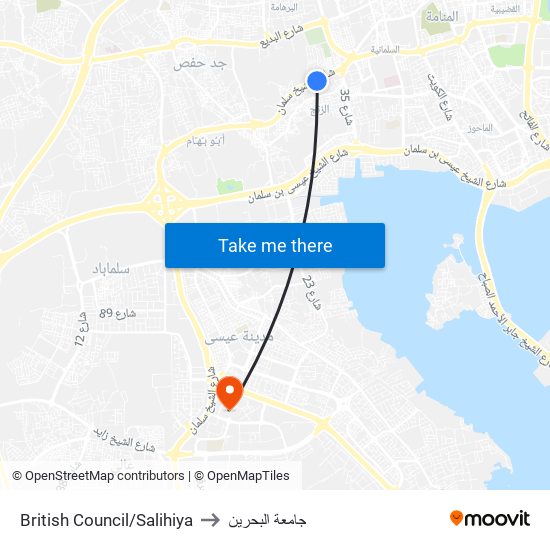 British Council/Salihiya to جامعة البحرين map