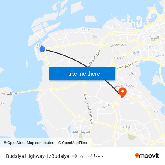 Budaiya Highway-1/Budaiya to جامعة البحرين map