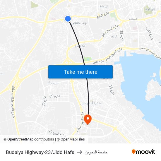 Budaiya Highway-23/Jidd Hafs to جامعة البحرين map