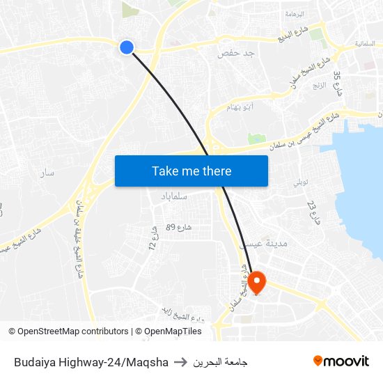 Budaiya Highway-24/Maqsha to جامعة البحرين map