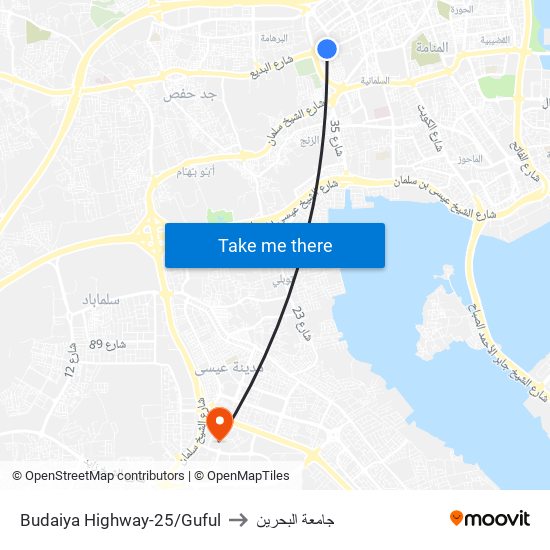 Budaiya Highway-25/Guful to جامعة البحرين map