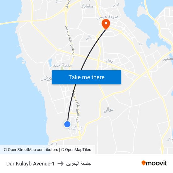Dar Kulayb Avenue-1 to جامعة البحرين map