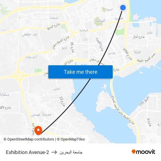 Exhibition Avenue-2 to جامعة البحرين map