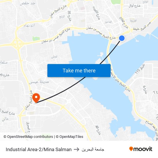 Industrial Area-2/Mina Salman to جامعة البحرين map