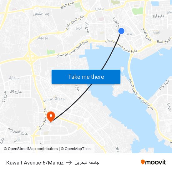 Kuwait Avenue-6/Mahuz to جامعة البحرين map