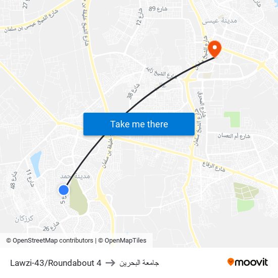 Lawzi-43/Roundabout 4 to جامعة البحرين map